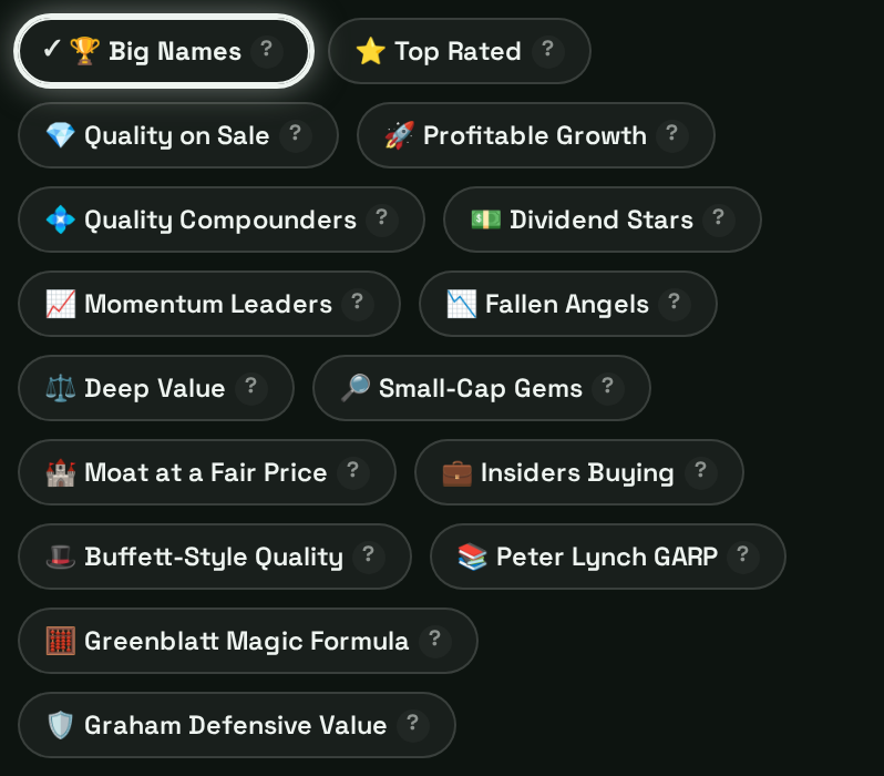 Ready-made strategy screens in the app